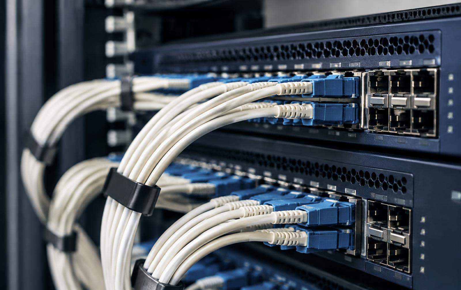 Enterprise network switch with structured fibre cabling in a rack